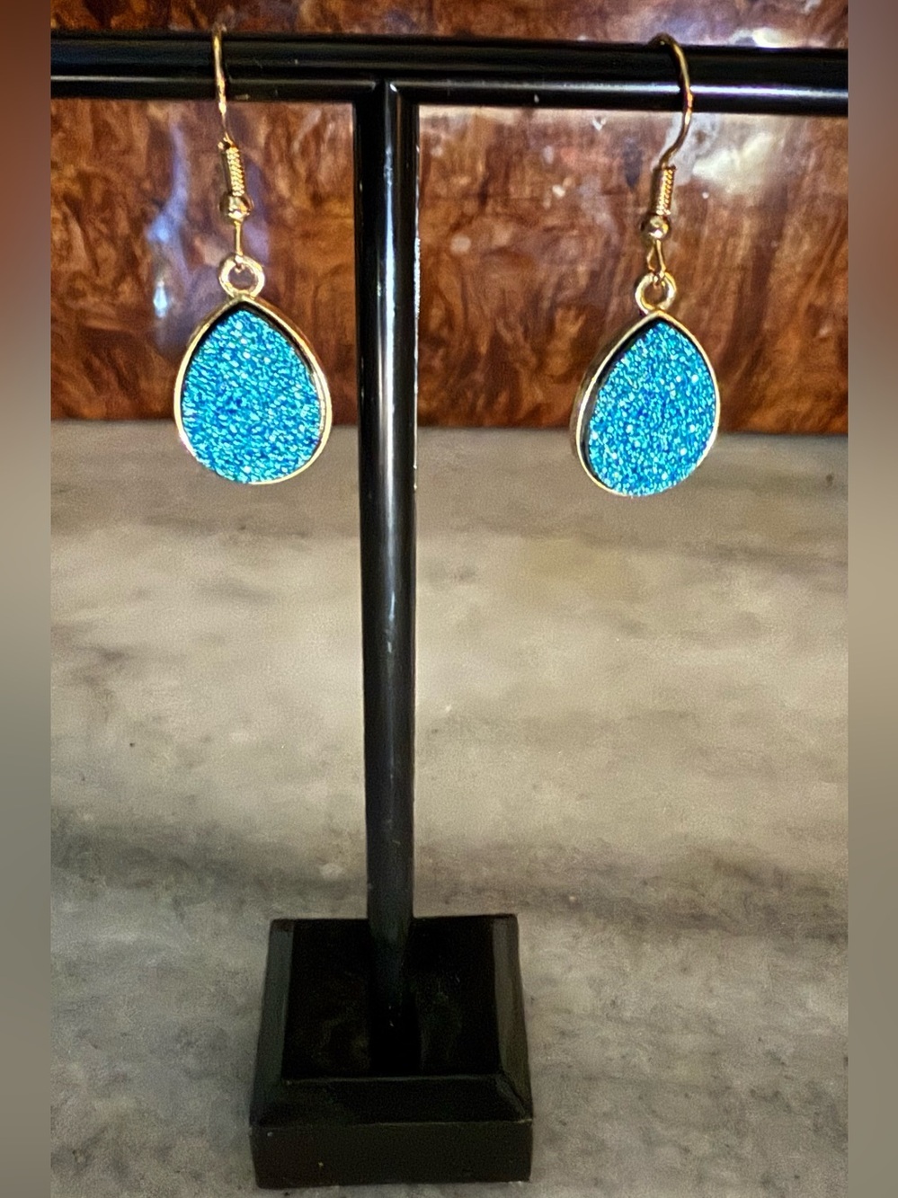 Blue Teardrop Glitter Dangle Earrings - Women Jewelry